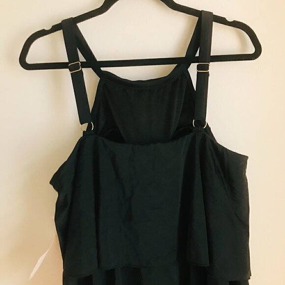 Fit 4 U Hi-Neck Double Tiered Romper Swimsuit - Black Size 20W - Picture 8 of 10